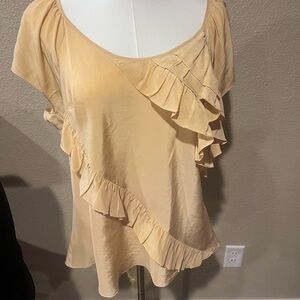 Light Peach all Silk Ruffle V-Neck Blouse for Women